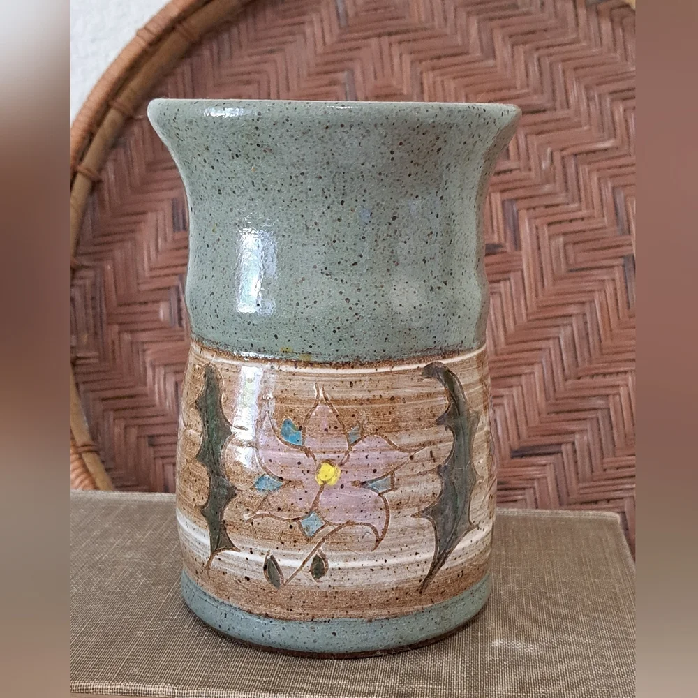 STUDIO POTTERY Stoneware Vessels Set Of 2 Vase Pot Jar Signed